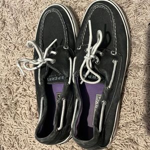 dark blue/ black sperry slip ons